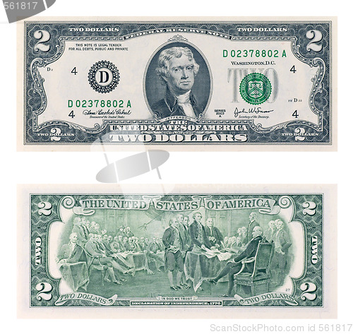 Image of Two dollars bill