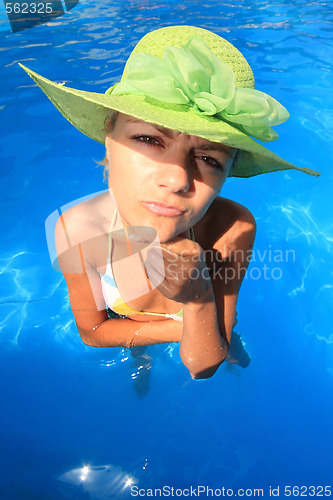 Image of Young woman enjoying a swimming pool