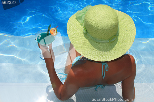 Image of Woman lying in blue pool