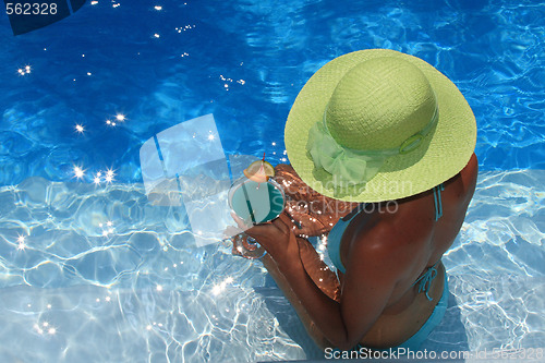 Image of Woman lying in blue pool