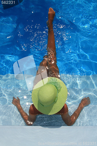 Image of Woman lying in blue pool