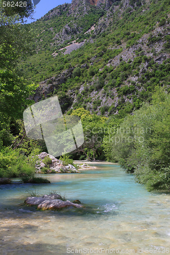 Image of Landscape with mountains, forest and river