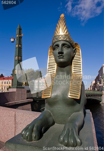 Image of Egyptian bridge. Sphinx.