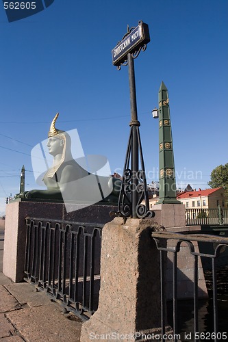 Image of Egyptian bridge. Sphinx.