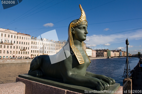 Image of Egyptian bridge. Sphinx.