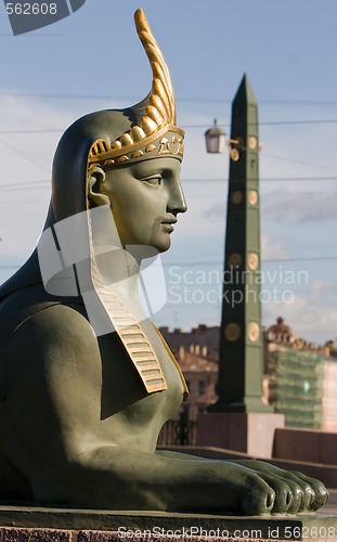 Image of Egyptian bridge. Sphinx.