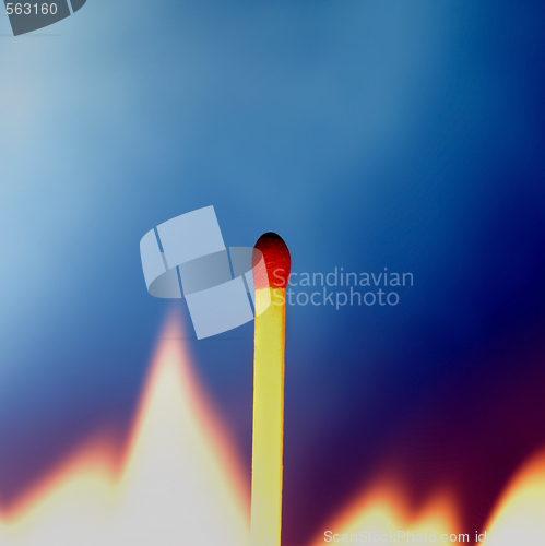 Image of Match surrounded by flame against blue background