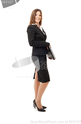 Image of happy successful businesswoman with laptop 