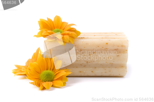 Image of natural soap and flowers