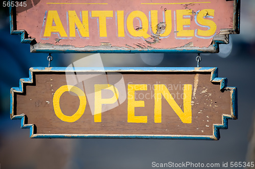 Image of Open sign of Antiques store