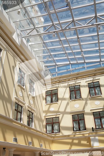 Image of interior with glass ceiling and windows