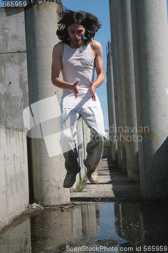 Image of man levitation above water