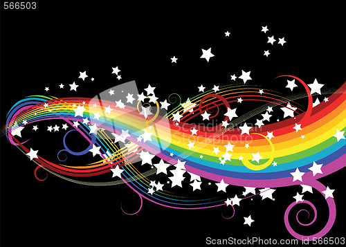 Image of Abstract rainbow curves with stars