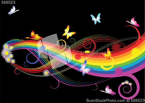 Image of Rainbow with flowers and butterflies