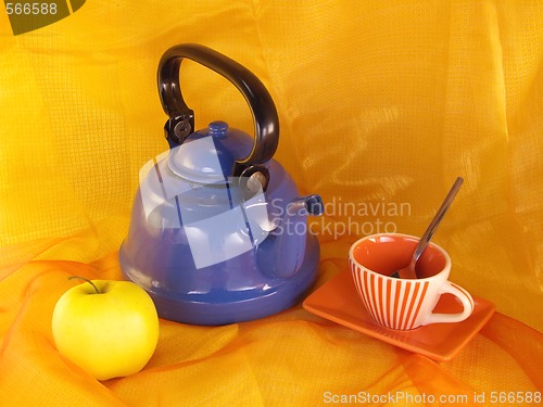 Image of still life with blue teapot