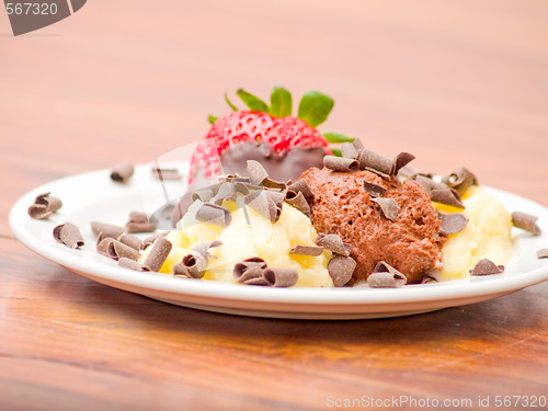 Image of Delicious icecream dessert on white plate