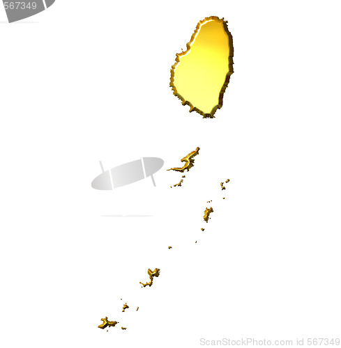 Image of Saint Vincent and the Grenadines 3d Golden Map