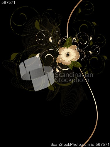 Image of Abstract waves with floral ornament