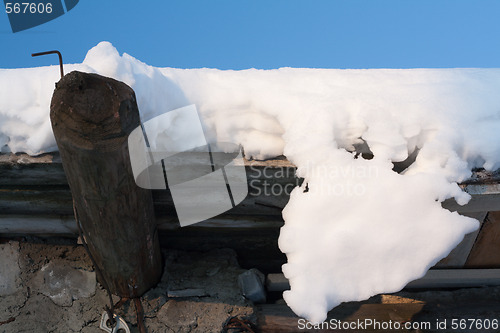 Image of Wooden roof, drooping snow