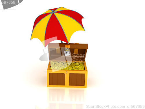 Image of Treasure chest and umbrella