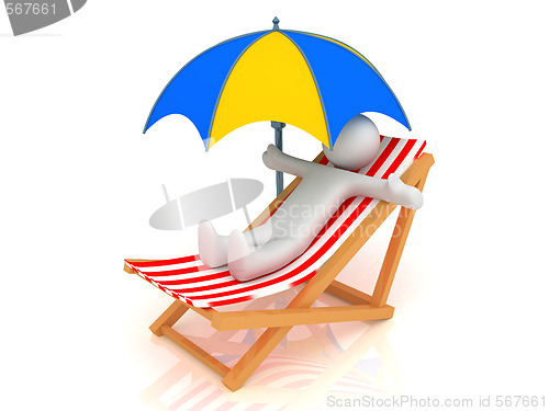 Image of Chaise Longue, person and umbrella