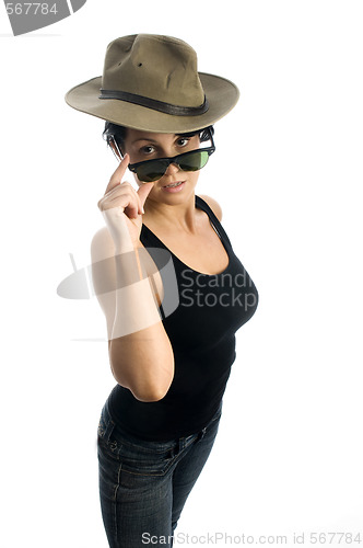 Image of sexy young woman with sunglasses and hat