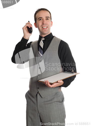 Image of Manager Holding Radio