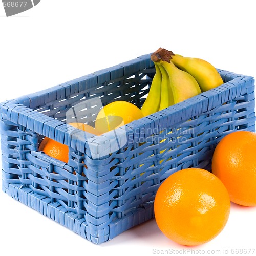Image of blue basket with fruits