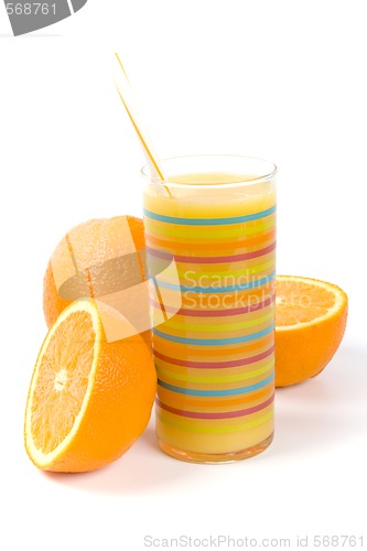 Image of glass of juice and oranges