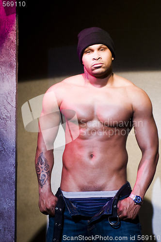 Image of handsome fit male black african american actor on stage partial 