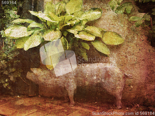 Image of Retro patio with pig