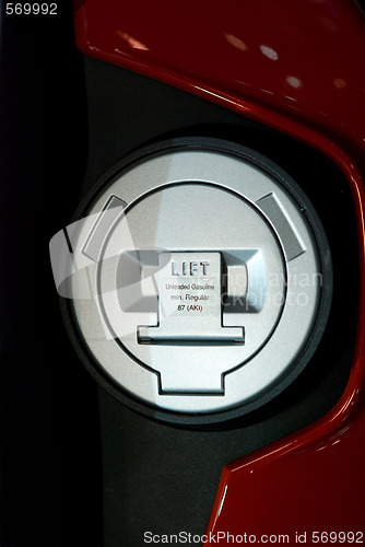 Image of Gas cap of red, large motorbike