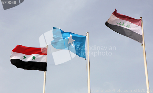 Image of Iraqi, Somali and Syrian flags