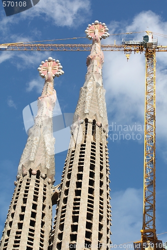 Image of Sagrada Familia Spires with Crane