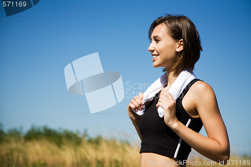 Image of Caucasian girl exercise outdoor