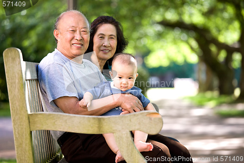 Image of Child and grandparents in a park