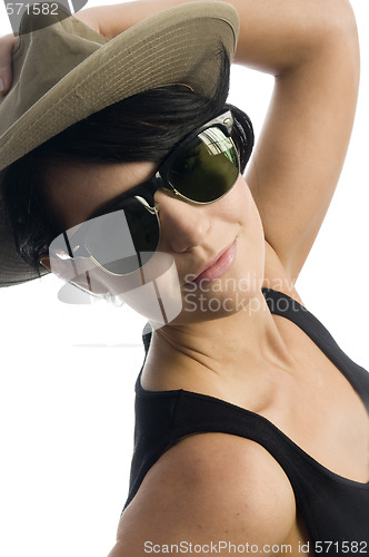 Image of attractive young sexy woman with hat and sunglasses