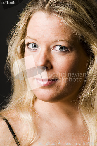 Image of head shot attractive pretty middle age woman blond female