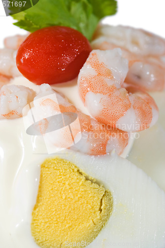 Image of Detail of egg and shrimp sandwich