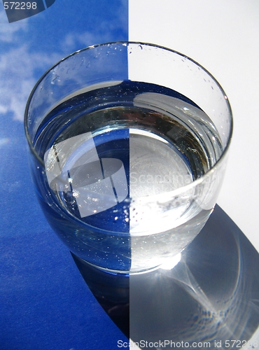 Image of Glass of water over blue background