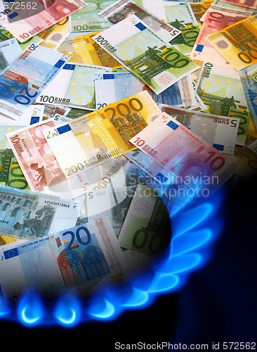 Image of EURO notes and gas stove