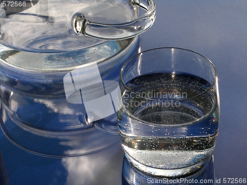 Image of Glass pot and glass with water