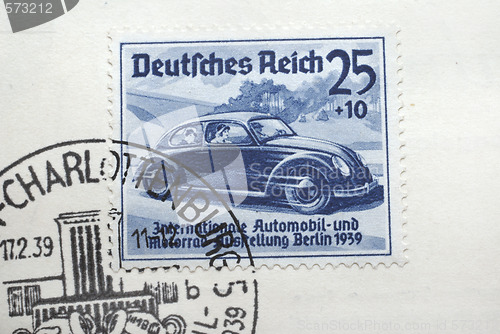 Image of German postage stamp in honor of International Car Exhibition in Berlin. 