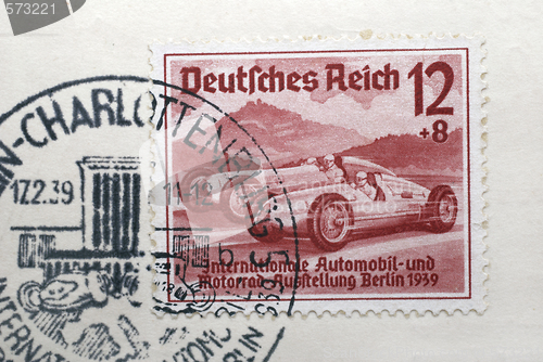 Image of German postage stamp in honor of International Car Exhibition in Berlin. 