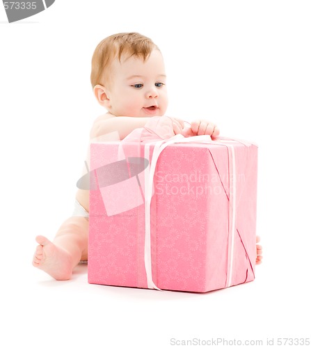 Image of baby boy with big gift box