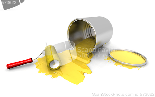 Image of paint roller, yellow can and splashing