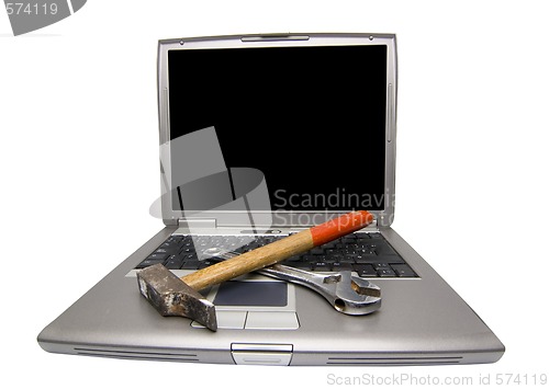 Image of laptop and tools