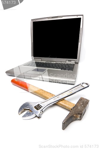Image of laptop and tools