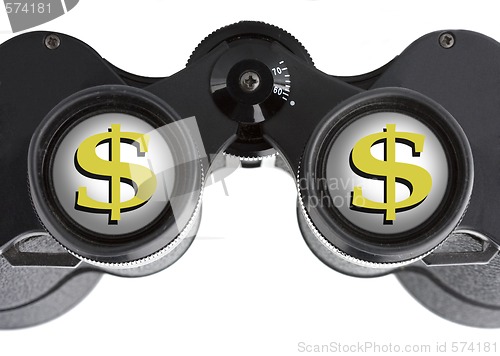 Image of isolated binoculars with money