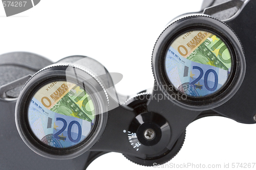 Image of isolated binoculars with money